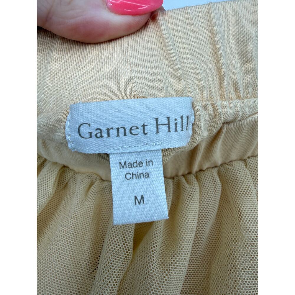 Garnet Hill Embroidered Tulle Midi Skirt Tan Beige Boho Elastic Waist Size M - Picture 7 of 8